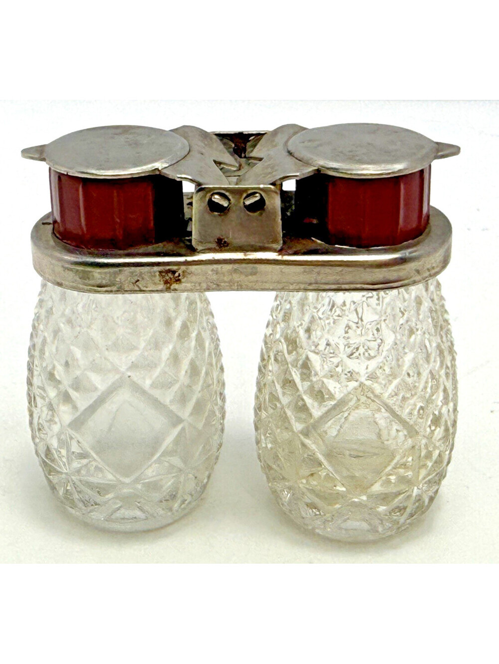 Twinette Pressed Glass Salt Pepper Shakers Twin Picnic Travel Size Mini